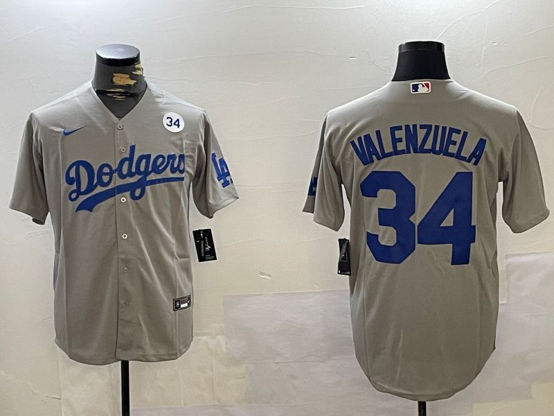 Men Los Angeles Dodgers #34 Valenzuela Grey Game 2024 Nike MLB Jersey style 11207->los angeles dodgers->MLB Jersey